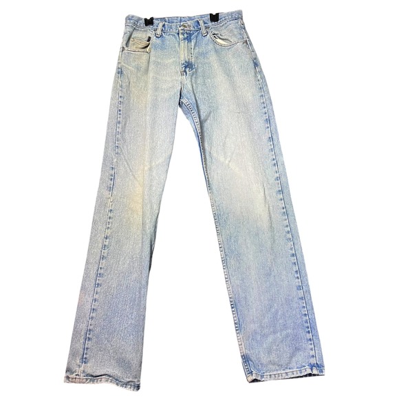 Wrangler Blue Jeans Mens 32x34 Denim Relaxed Fit Denim Straight Leg Y2K Distress - Picture 2 of 16